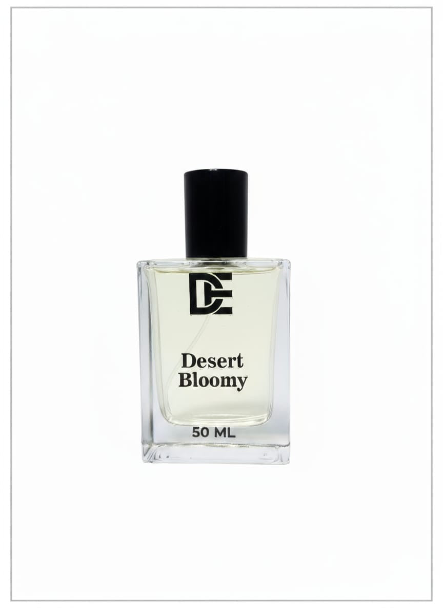 Dasht Essence perfume bottle “Desert Bloomy” with its elegant black and gold packaging. A luxurious 50ml fragrance where desert meets desire