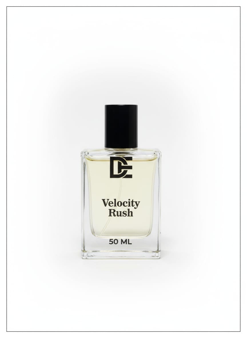 Dasht Essence perfume bottle “velociy rush” with its elegant black and gold packaging. A luxurious 50ml fragrance where desert meets desire