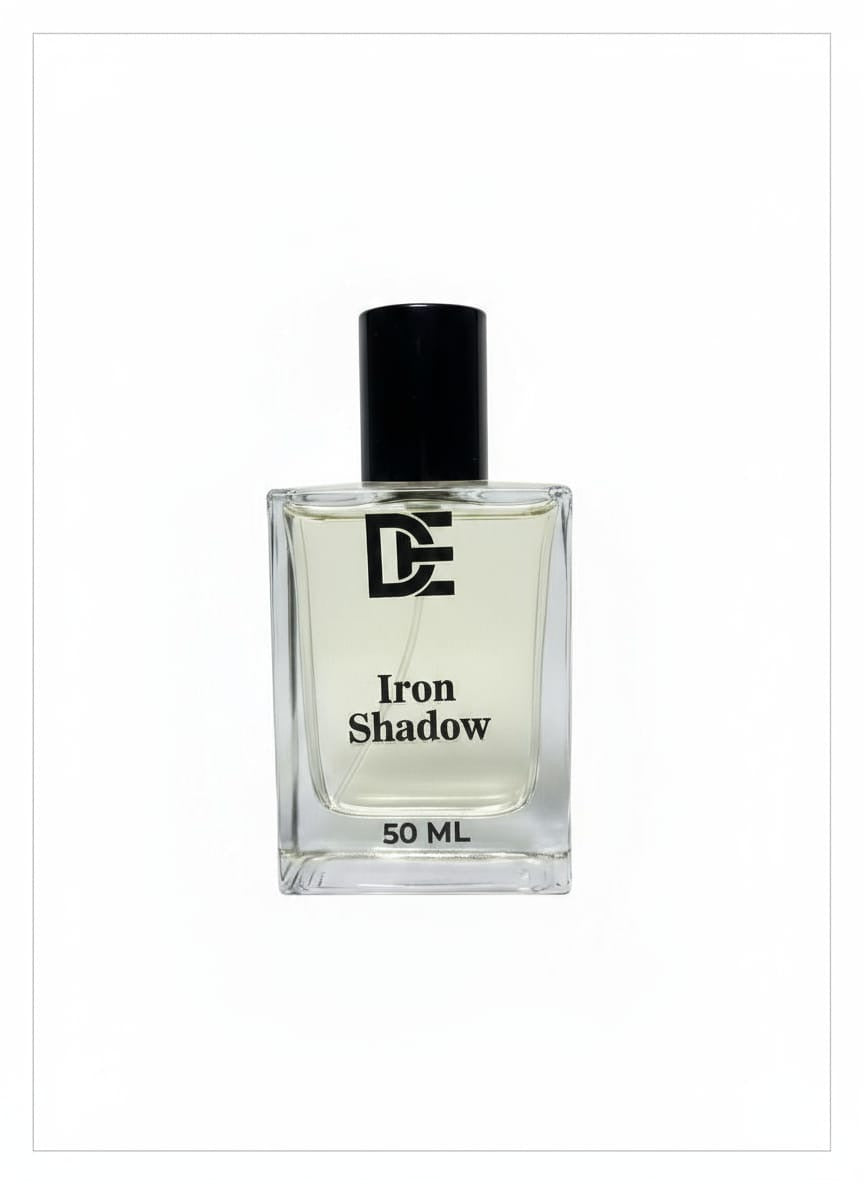 Dasht Essence perfume bottle “iron shadow” with its elegant black and gold packaging. A luxurious 50ml fragrance where desert meets desire