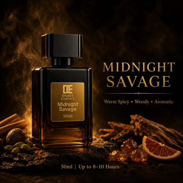 Midnight Savage warm spicy woody men's perfume by Dasht Essence